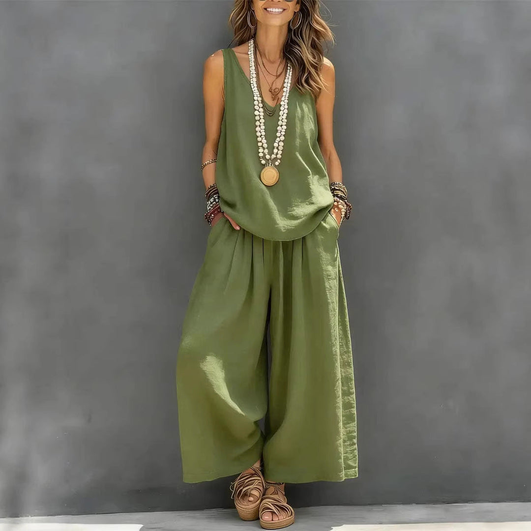 Drevante | Linen Tank Top and Wide-Leg Trouser Set