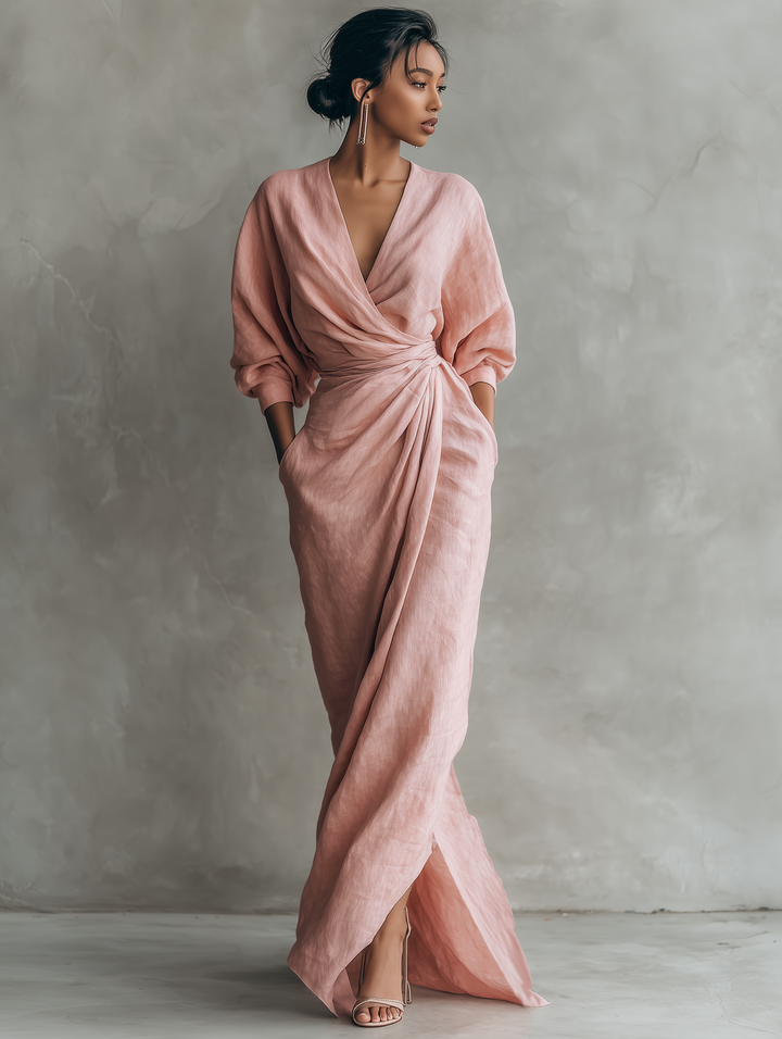 Drevante | Isolde V-Neck Linen Maxi Dress