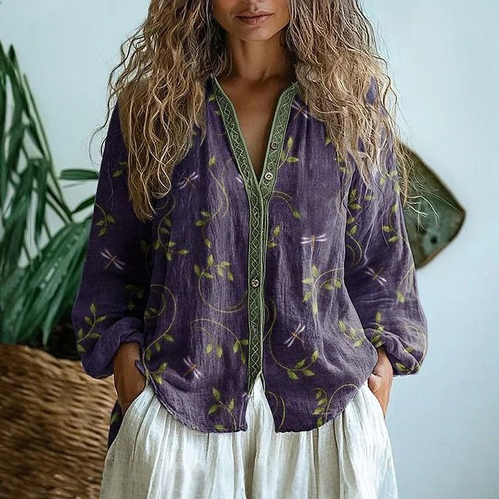 Drevante | Brianna Vintage Leaf Print Shirt