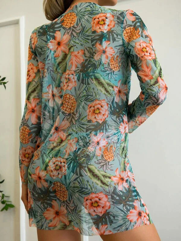 Floral Bikini 3 in 1 - Top, Bottom and Kimono