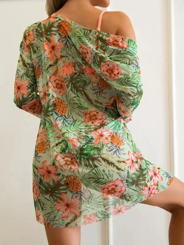 Floral Bikini 3 in 1 - Top, Bottom and Kimono