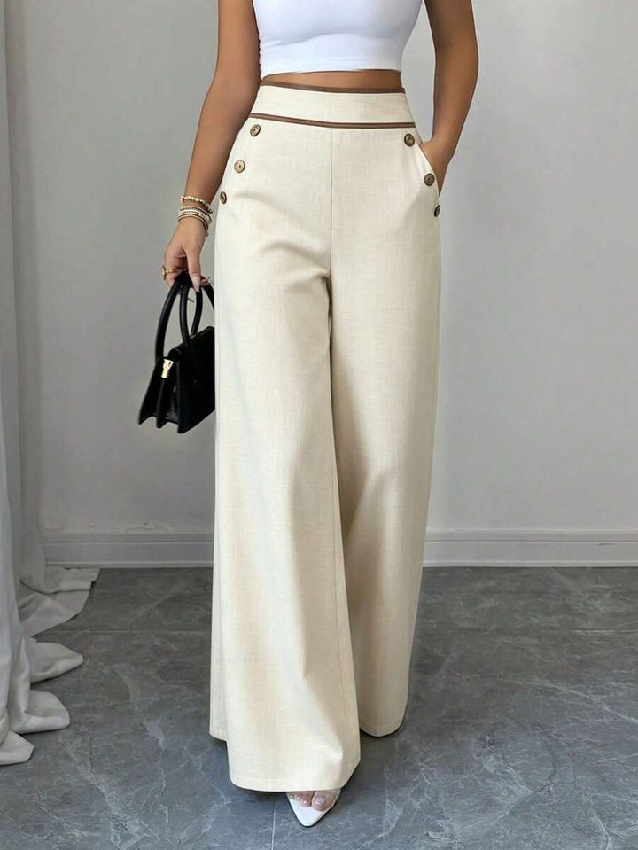 Elenzga Women's High-Waisted Trousers with Pockets, Wide Legs and Loose Fit.