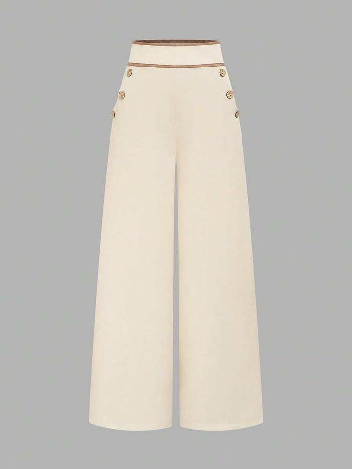 Elenzga Women's High-Waisted Trousers with Pockets, Wide Legs and Loose Fit.