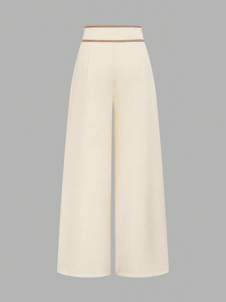 Elenzga Women's High-Waisted Trousers with Pockets, Wide Legs and Loose Fit.