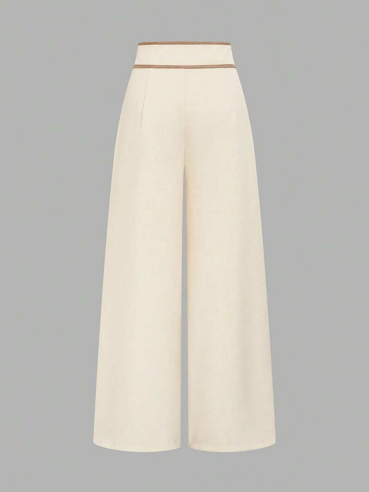 Elenzga Women's High-Waisted Trousers with Pockets, Wide Legs and Loose Fit.