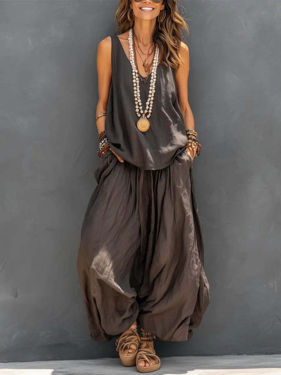 Drevante | Linen Tank Top and Wide-Leg Trouser Set