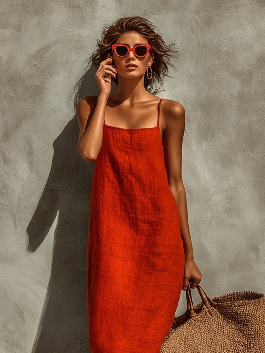 Drevante | Rosa Linen Spaghetti Strap Maxi Dress