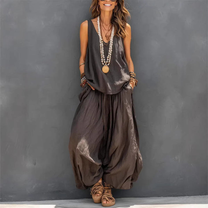 Drevante | Linen Tank Top and Wide-Leg Trouser Set
