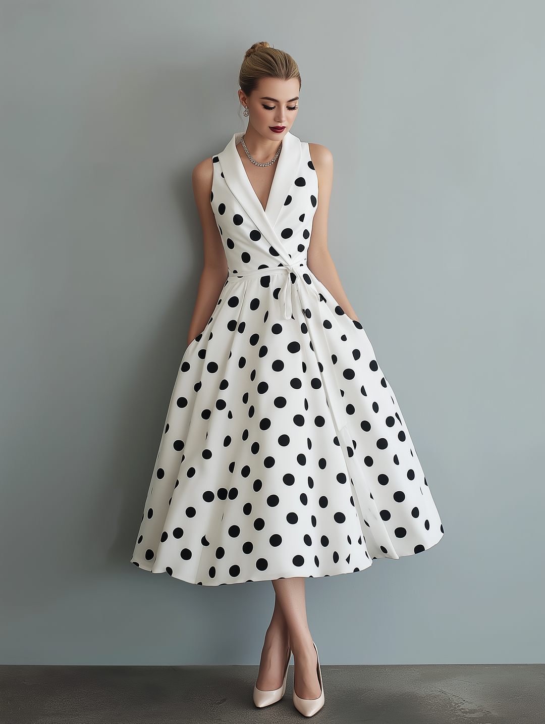Drevante | Polka Dot Collared Midi Dress