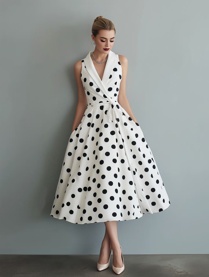 Drevante | Polka Dot Collared Midi Dress