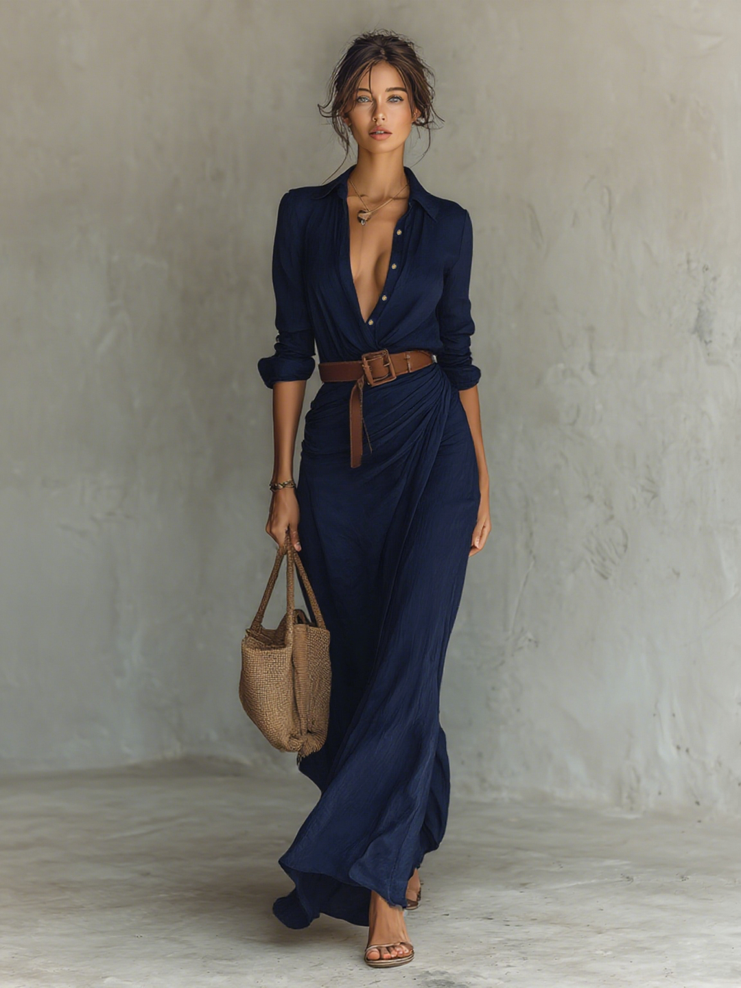 Drevante | Vivienne Belted Lapel Maxi Dress