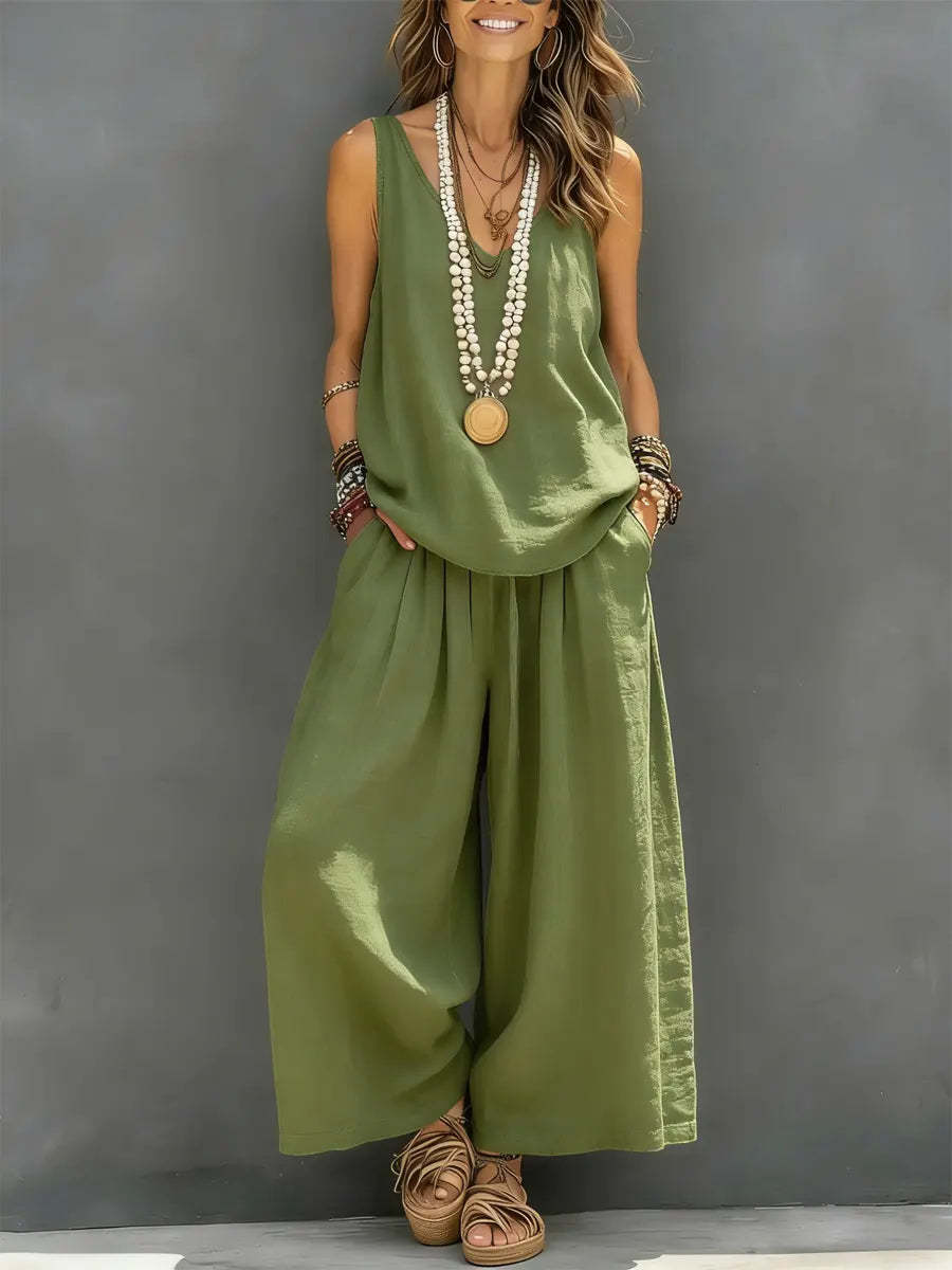 Drevante | Linen Tank Top and Wide-Leg Trouser Set