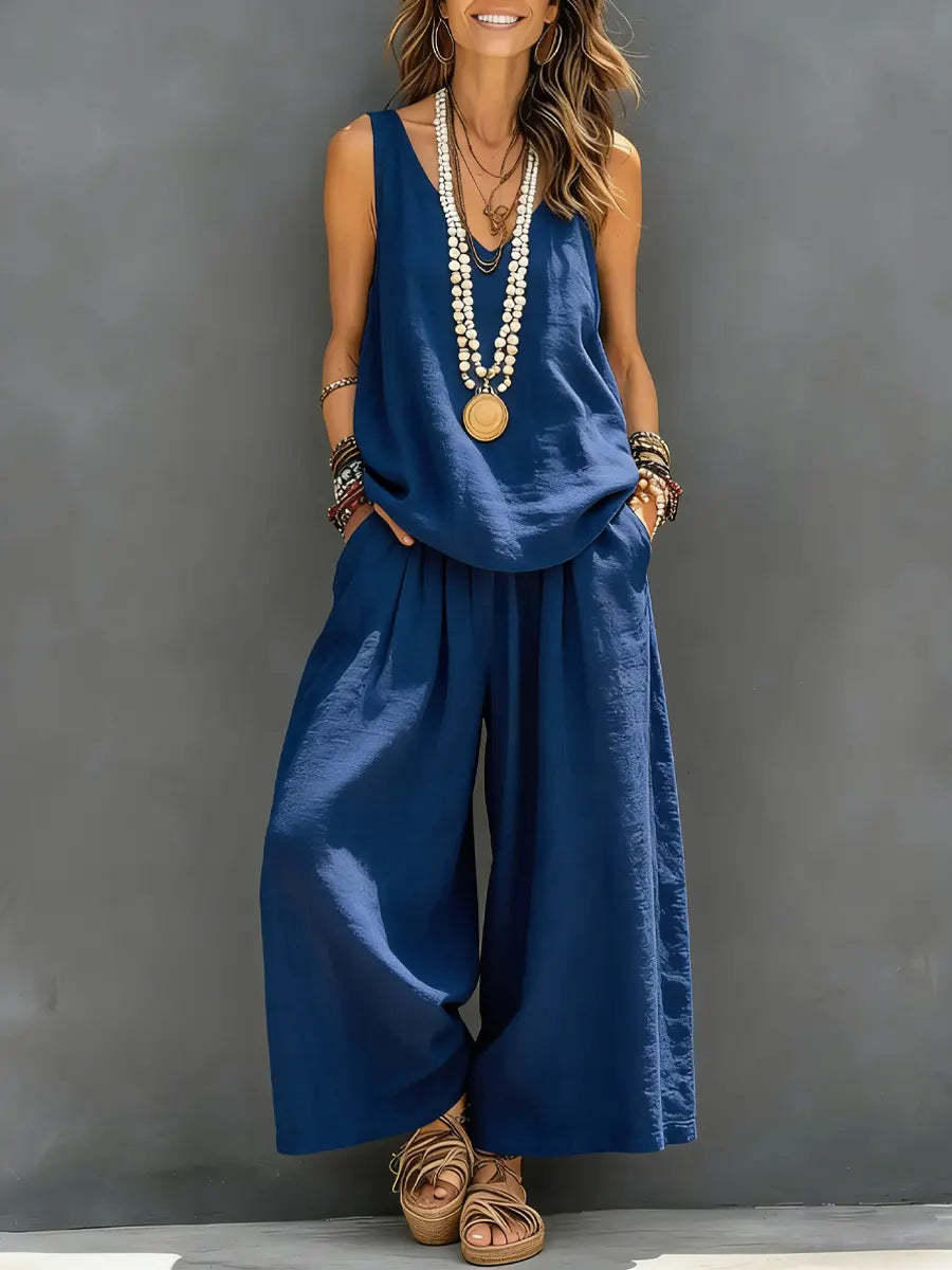 Drevante | Linen Tank Top and Wide-Leg Trouser Set