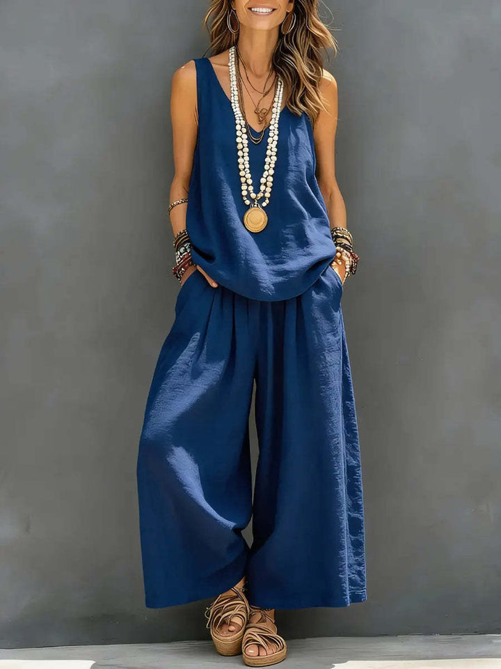 Drevante | Linen Tank Top and Wide-Leg Trouser Set