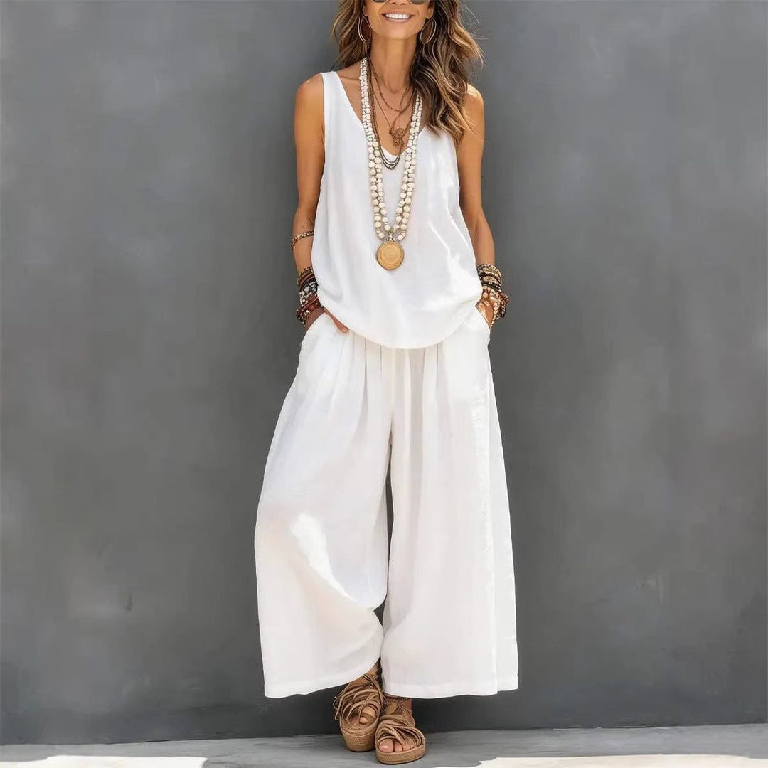 Drevante | Linen Tank Top and Wide-Leg Trouser Set