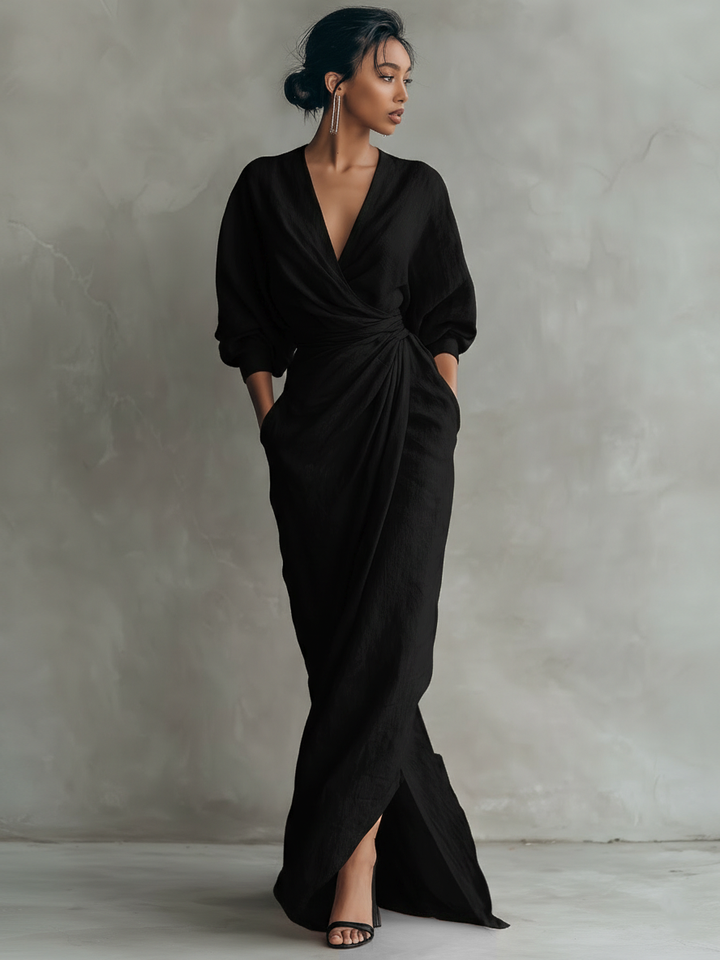 Drevante | Isolde V-Neck Linen Maxi Dress