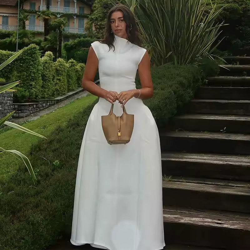 Sculpted Minimalist White Midi Dress