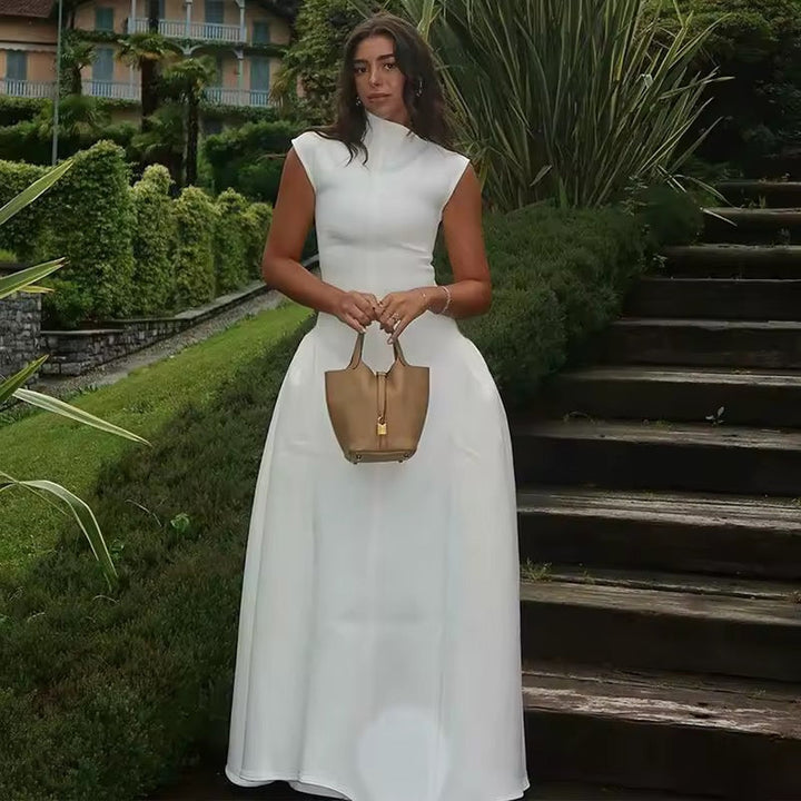 Sculpted Minimalist White Midi Dress