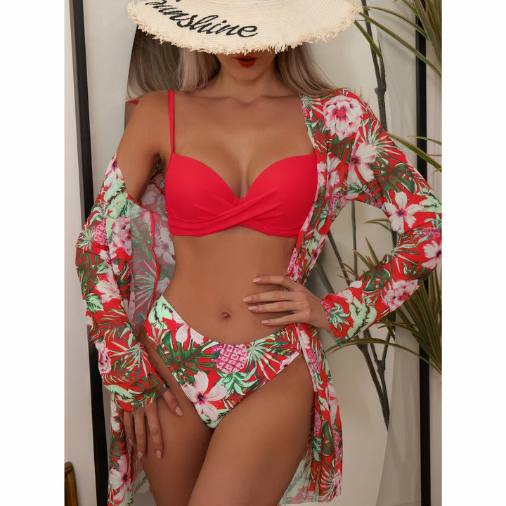 Floral Bikini 3 in 1 - Top, Bottom and Kimono