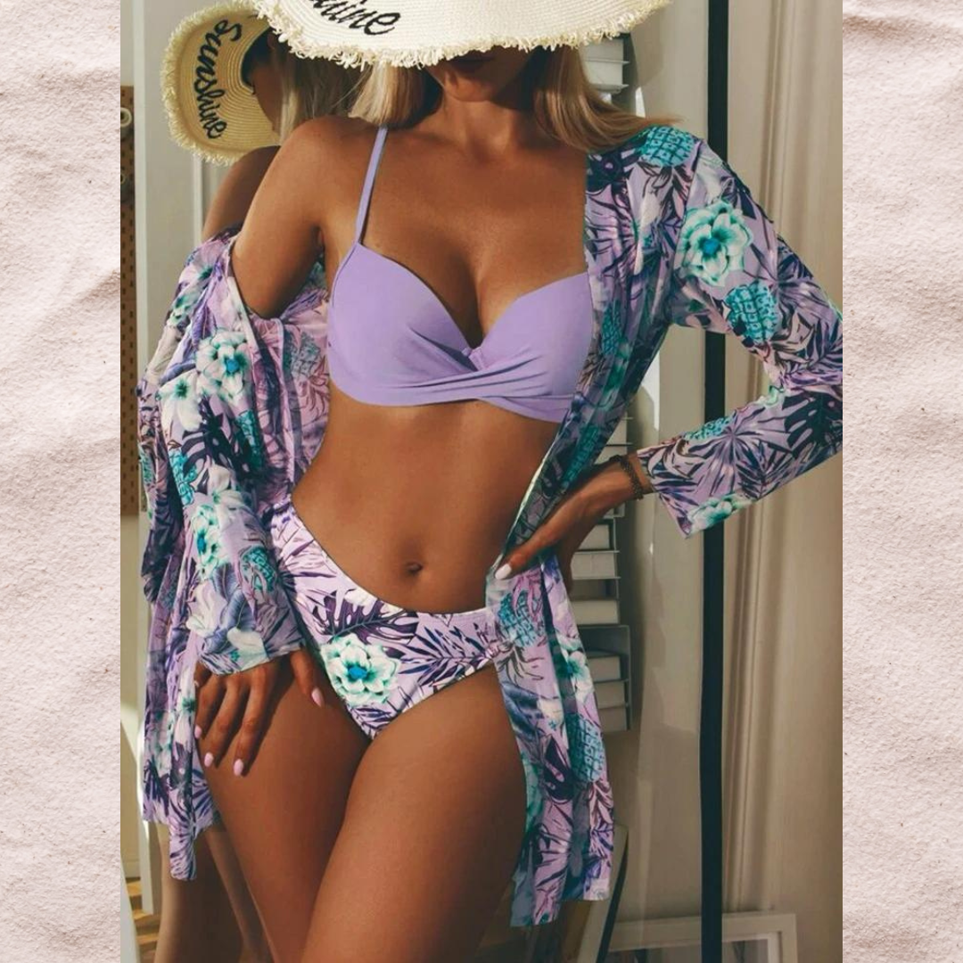 Floral Bikini 3 in 1 - Top, Bottom and Kimono