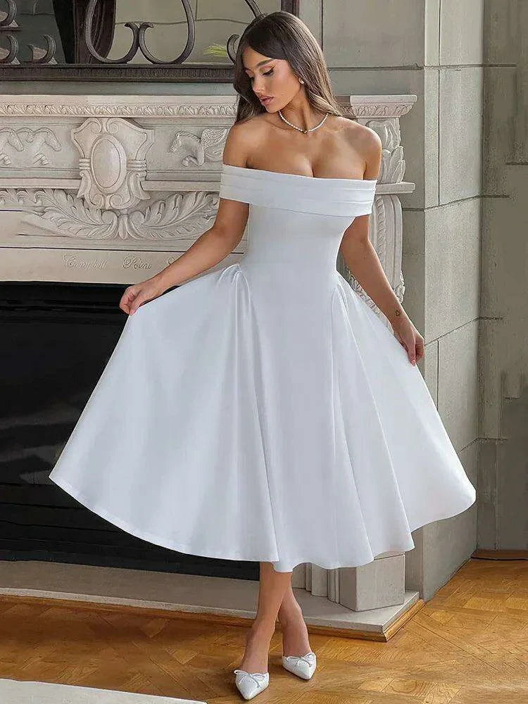 Off-shoulder Backless Sexy Midi Dress - Très Elite