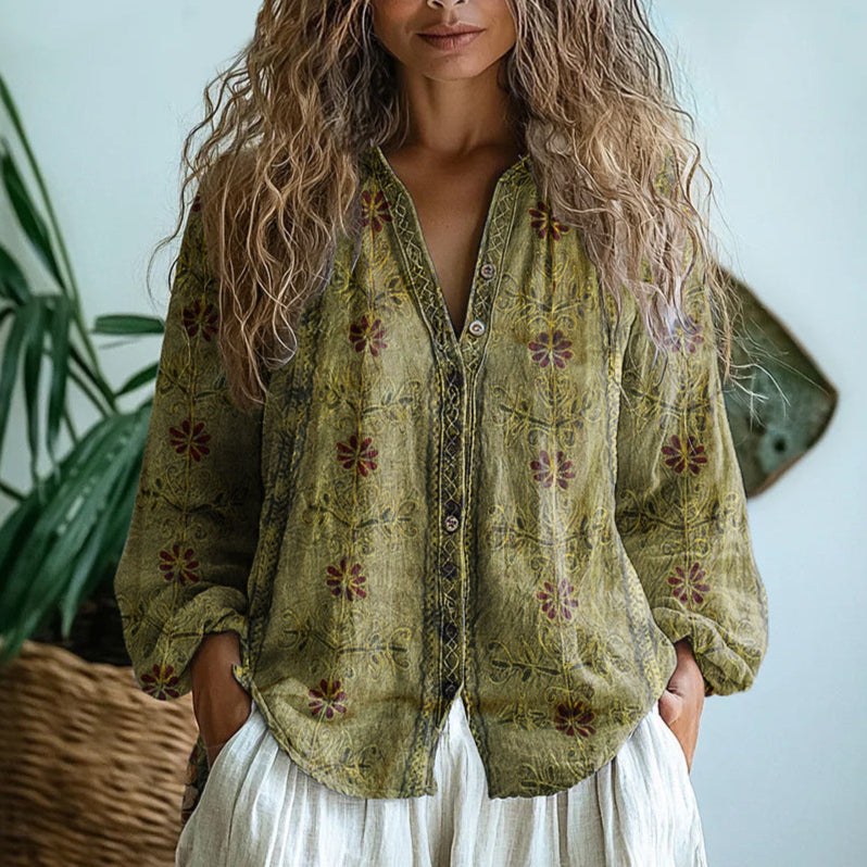 Drevante | Brianna Vintage Leaf Print Shirt