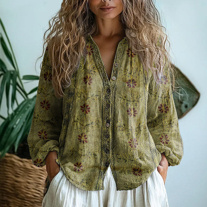 Drevante | Brianna Vintage Leaf Print Shirt