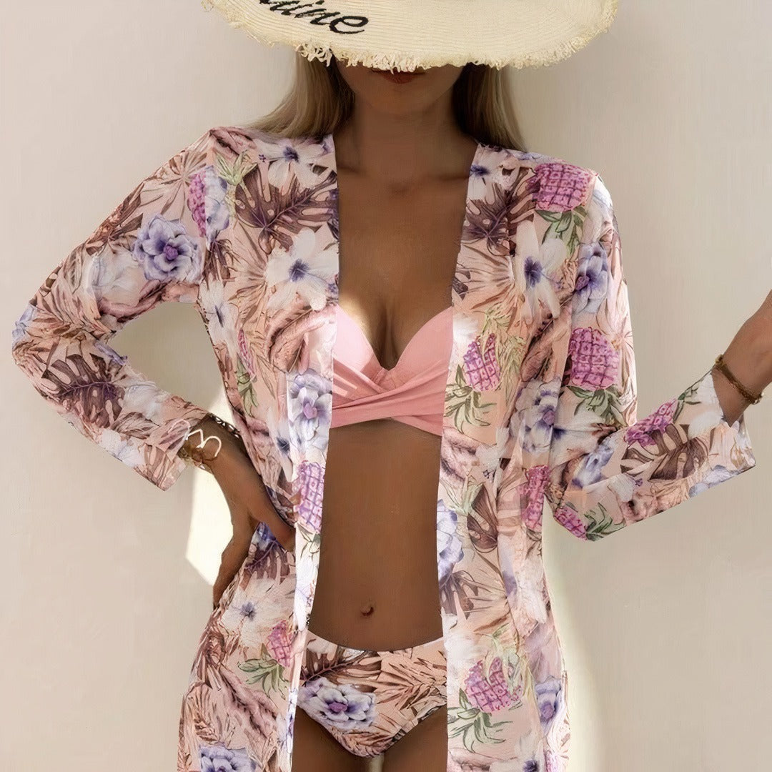Floral Bikini 3 in 1 - Top, Bottom and Kimono