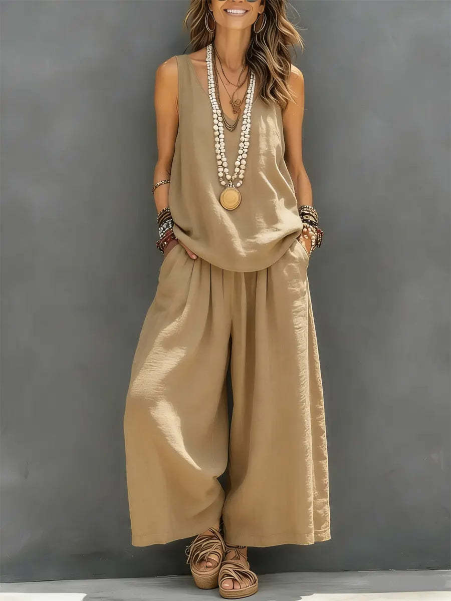 Drevante | Linen Tank Top and Wide-Leg Trouser Set