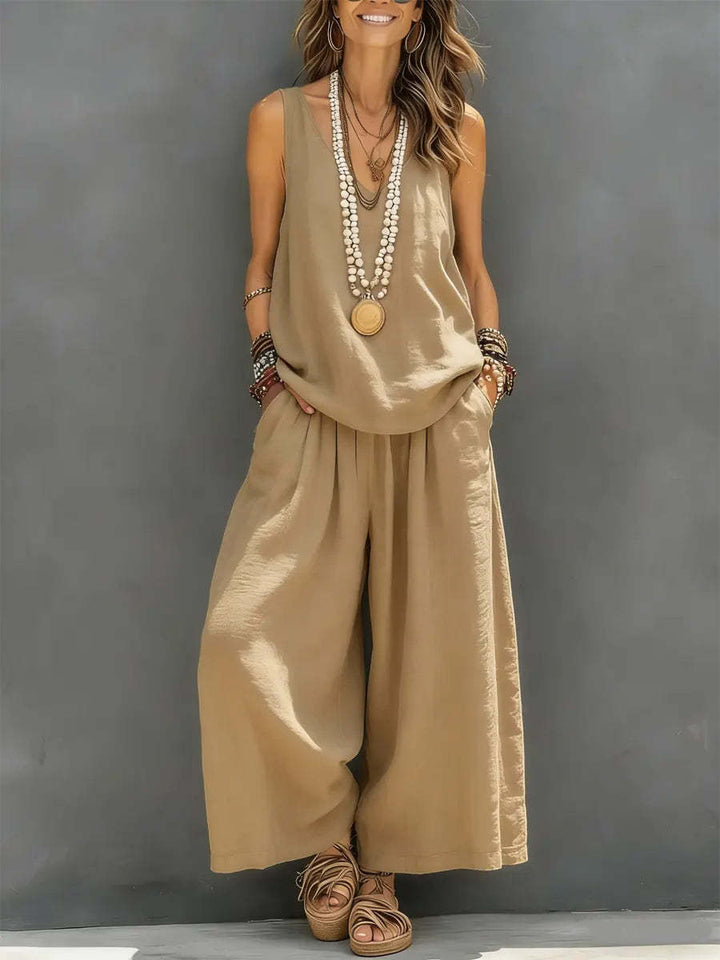 Drevante | Linen Tank Top and Wide-Leg Trouser Set