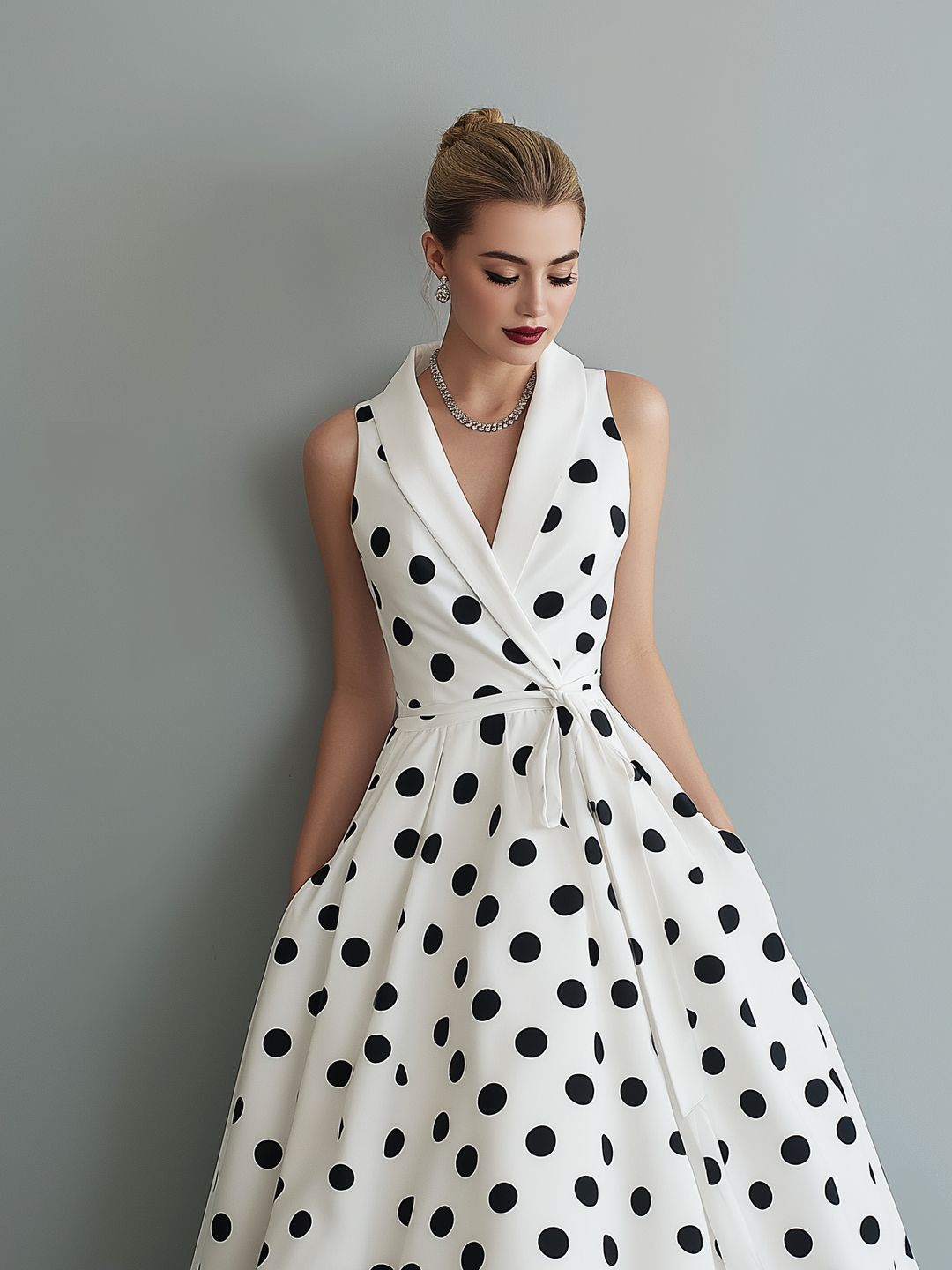 Drevante | Polka Dot Collared Midi Dress