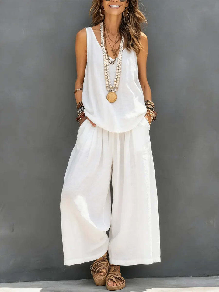 Drevante | Linen Tank Top and Wide-Leg Trouser Set