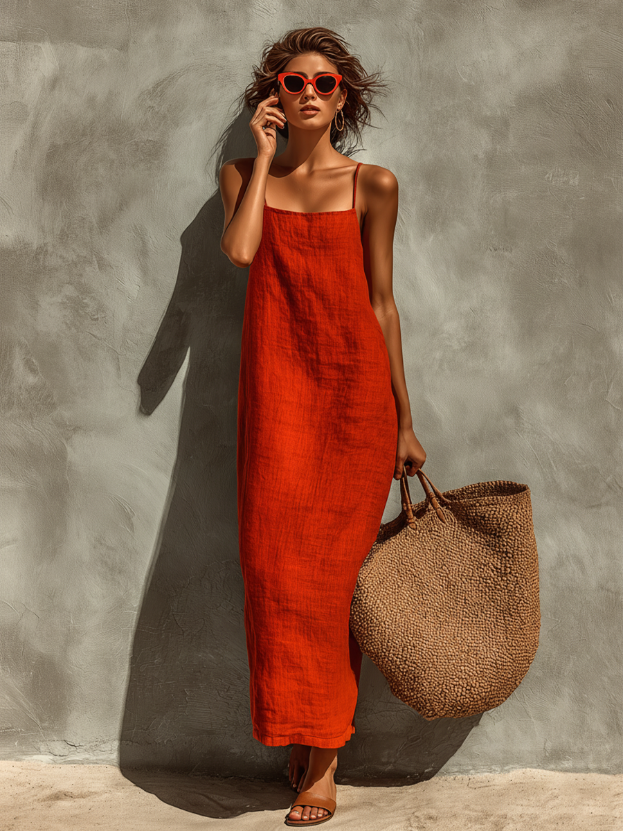 Drevante | Rosa Linen Spaghetti Strap Maxi Dress
