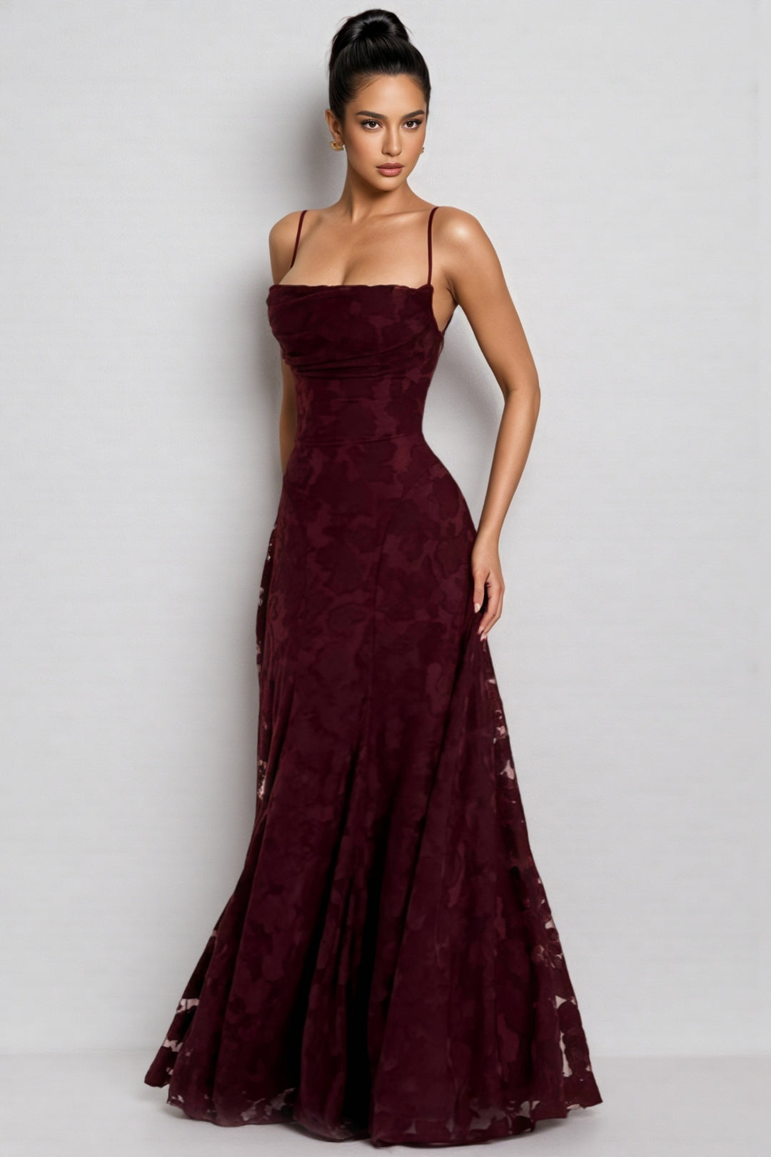 Liralk Red Strapless Mesh Maxi Dress