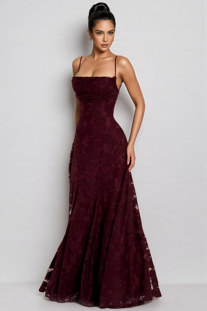 Liralk Red Strapless Mesh Maxi Dress